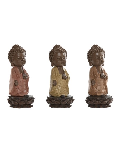 Figurine Décorative Home ESPRIT Marron Orange Corail Citron Résine Buda Oriental 9 x 9 x 21 cm (3 Unités)