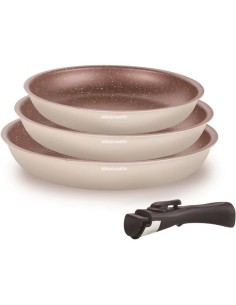 Batterie de cuisine - Tous feux dont induction - ARTHUR MARTIN - AM4754 - Set de 3 poeles - 20-24-28 cm  1 poignée amovible
