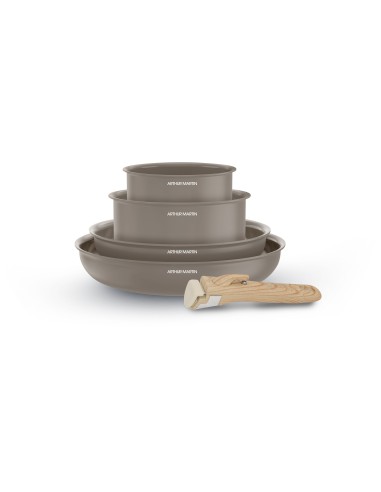 Batterie de cuisine - Tous feux dont induction - ARTHUR MARTIN - AM9192 - Aluminium revetement céramique - 5 pieces - Taupe – ARTHUR MARTIN (Batterie De Cuisine) | STORE PRO SHOP 