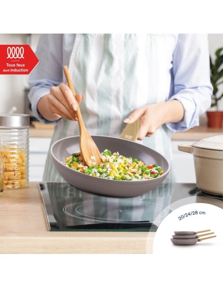 Set de 3 poeles - Tous feux dont induction - ARTHUR MARTIN - AM1052 - Revetement céramique - Ø 20-24-28 cm - Taupe – ARTHUR MARTIN (Batterie De Cuisine) | STORE PRO SHOP 