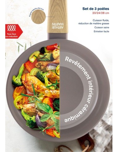 Set de 3 poeles - Tous feux dont induction - ARTHUR MARTIN - AM1052 - Revetement céramique - Ø 20-24-28 cm - Taupe – ARTHUR MARTIN (Batterie De Cuisine) | STORE PRO SHOP 
