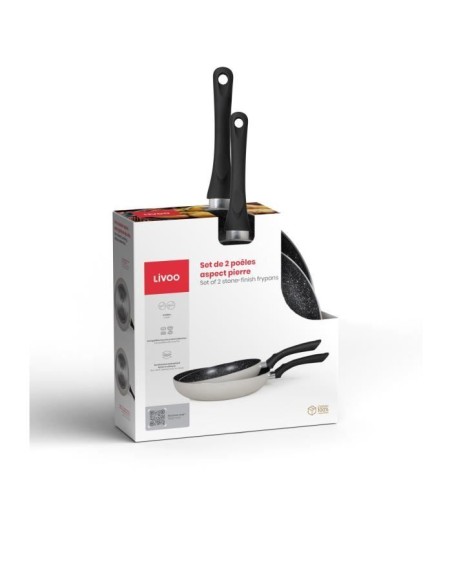 Set de 3 poeles aspect pierre - Livoo - MEN124GR - Gris – LIVOO (Batterie De Cuisine) | STORE PRO SHOP 