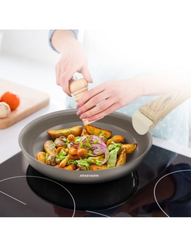 Batterie de cuisine - Tous feux dont induction - ARTHUR MARTIN  Revetement céramique - 18 pieces - Poignée amovible effet boi – ARTHUR MARTIN (Batterie De Cuisine) | STORE PRO SHOP 