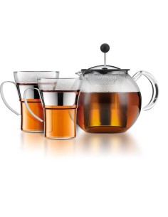 Théiere a piston - BODUM - ASSAM SET - 1.0 l avec couvercle, filtre inox  2 tasses verre anse inox 0.35 l