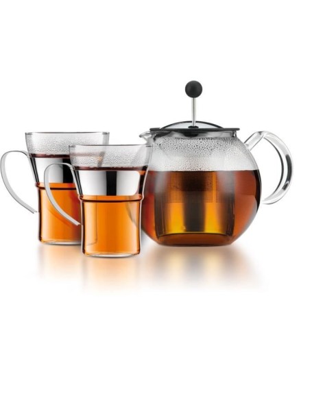 Théiere a piston - BODUM - ASSAM SET - 1.0 l avec couvercle, filtre inox  2 tasses verre anse inox 0.35 l – BODUM (Cafetiere - Theiere - Chocolatiere) | STORE PRO SHOP 