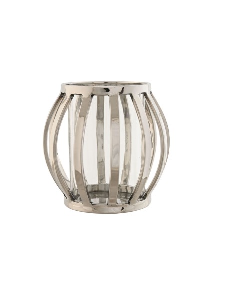 Bougeoir Home ESPRIT Argenté Verre Acier 14 x 14 x 14 cm
