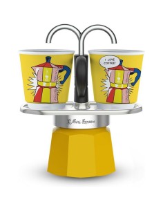 Set cafetiere italienne  2 tasses - BIALETTI - Mini-express LICHTENSTEIN - 100 ml - Inox / Jaune