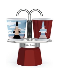Set cafetiere italienne  2 tasses - BIALETTI - Mini-express MAGRITTE - Inox / Rouge