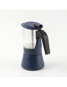Cafetiere italienne - INOXIBAR - Clair 9 tasses Bleu - verre borosilicaté - induction - soupape sécurité