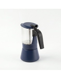 Cafetiere italienne - INOXIBAR - Clair 6 tasses Bleu - verre borosilicaté - induction - soupape sécurité