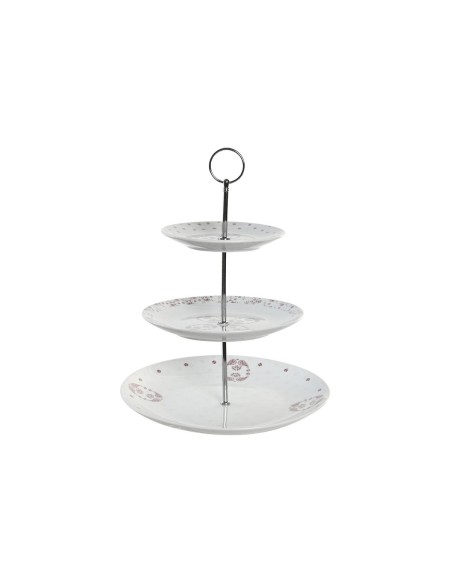 Coupe à fruits DKD Home Decor 27 x 27 x 34 cm Porcelaine Rose Métal Blanc