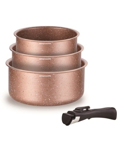 Set de 3 casseroles - Tous feux dont induction - ARTHUR MARTIN - AM2366 - Ø 16,18 et 20 cm  1 poignée amovible - Terracotta – ARTHUR MARTIN (Casserole) | STORE PRO SHOP 