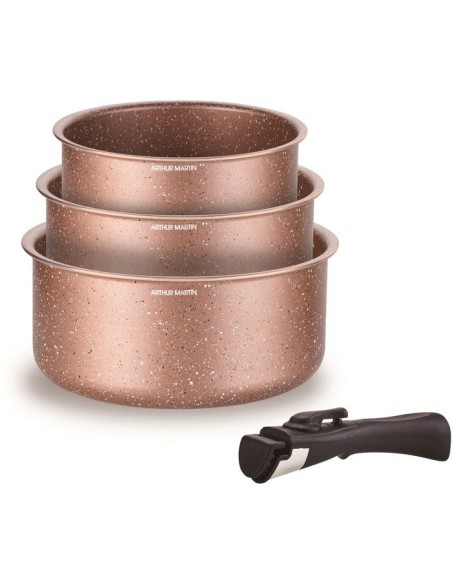 Set de 3 casseroles - Tous feux dont induction - ARTHUR MARTIN - AM2366 - Ø 16,18 et 20 cm  1 poignée amovible - Terracotta – ARTHUR MARTIN (Casserole) | STORE PRO SHOP 