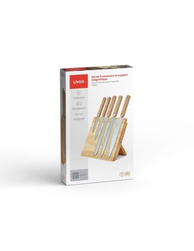 Set de 5 couteaux - LIVOO - MEC136 - 20 a 32,5 cm - Lame acier inoxydable - Support magnétique – LIVOO (Couteau De Cuisine) | STORE PRO SHOP 