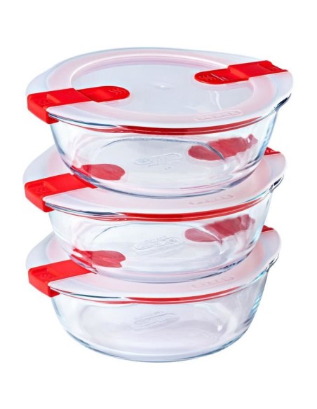 Lot de 3 lunch box - PYREX - Cook  Heat - Verre - Rond - Couvercle a valves vapeur spécial micro-onde - 1,1 L – PYREX (Lunch Box - Boite A Repas) | STORE PRO SHOP 