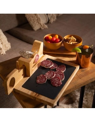 Guillotine a saucisson - LIVOO - MEC127 - En hévéa et plateau en ardoise - Lame acier inoxydable - Sécurité – LIVOO (Mandoline - Eminceur - Coupe-aliment) | STORE PRO SHOP 
