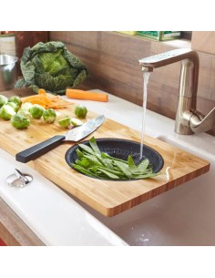 Planche a découper en bambou - JOCCA - Passoire en plastique - 58 x 29 x 1,8 cm - Naturel et noir 2