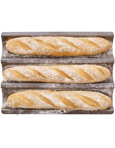 Plaque de cuisson perforée - BIRKMANN - EASY BAKING - Acier carbone - Anti adhésif - Pour 3 baguettes - 39,5 x 29,5 x 4,5 cm