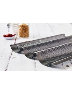 Plaque de cuisson perforée - BIRKMANN - EASY BAKING - Acier carbone - Anti adhésif - Pour 3 baguettes - 39,5 x 29,5 x 4,5 cm 2