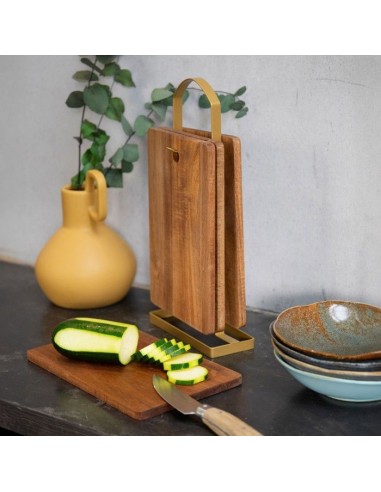 Set de 4 planches a découper - LIVOO - MES152 - Bois acacia FSC - 22 x 14 cm - Support métallique – LIVOO (Planche A Decouper) | STORE PRO SHOP 