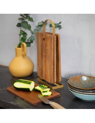 Set de 4 planches a découper - LIVOO - MES152 - Bois acacia FSC - 22 x 14 cm - Support métallique – LIVOO (Planche A Decouper) | STORE PRO SHOP 