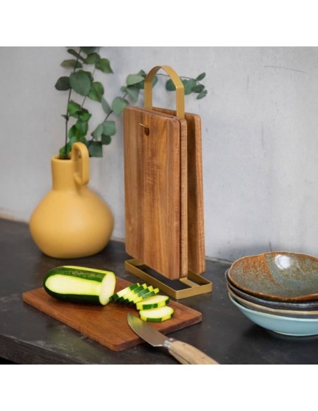 Set de 4 planches a découper - LIVOO - MES152 - Bois acacia FSC - 22 x 14 cm - Support métallique – LIVOO (Planche A Decouper) | STORE PRO SHOP 