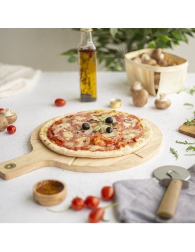 Set a pizza - LIVOO - MES138 - 40 x 30 x 1,5 cm - 1 roulette a pizza - En bois d'hévéa – LIVOO (Planche A Decouper) | STORE PRO SHOP 