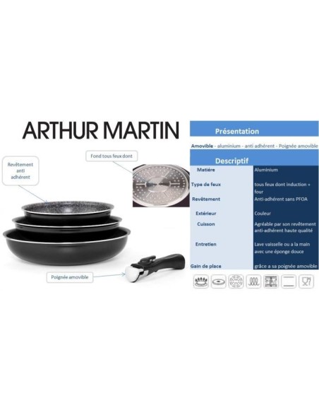 ARTHUR MARTIN Set 3 poeles 20/24/28cm tous feux dont induction – ARTHUR MARTIN (Batterie De Cuisine) | STORE PRO SHOP 