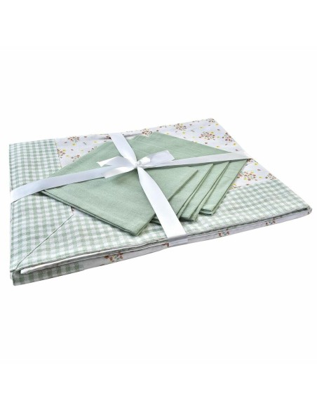 Service de linge de table DKD Home Decor Fleurs Vert 150 x 150 x 0,5 cm