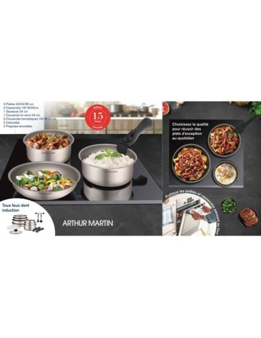 Batterie de cuisine Arthur Martin AM133CH 15 pieces - Aluminium - Poignée amovible - Tous feux dont induction – ARTHUR MARTIN (Batterie De Cuisine) | STORE PRO SHOP 