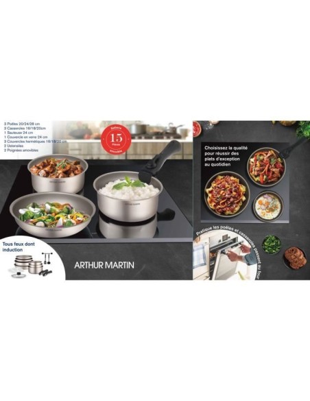 Batterie de cuisine Arthur Martin AM133CH 15 pieces - Aluminium - Poignée amovible - Tous feux dont induction – ARTHUR MARTIN (Batterie De Cuisine) | STORE PRO SHOP 