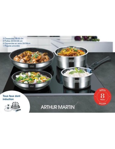 Batterie de cuisine Arthur Martin AM2493 8 pieces - Acier Inoxydable - Poignée amovible - Tous feux dont induction – ARTHUR MARTIN (Batterie De Cuisine) | STORE PRO SHOP 
