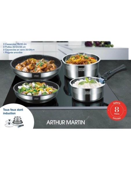 Batterie de cuisine Arthur Martin AM2493 8 pieces - Acier Inoxydable - Poignée amovible - Tous feux dont induction – ARTHUR MARTIN (Batterie De Cuisine) | STORE PRO SHOP 