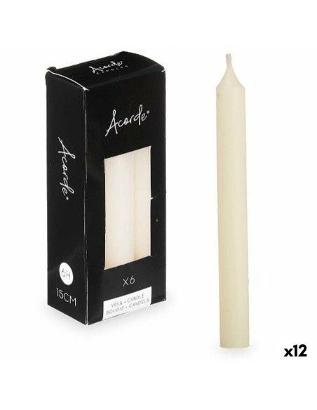 Ensemble de Bougies 2 x 2 x 15 cm Crème (12 Unités)