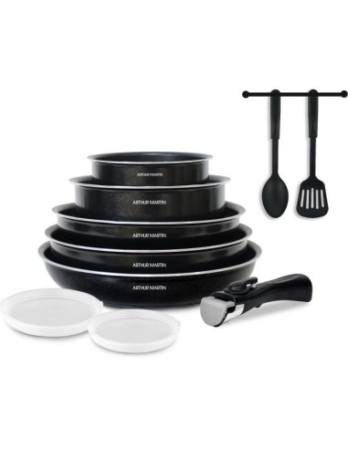 Batterie de cuisine 10 pieces Arthur Martin - Aluminium - Tous feux sauf induction - Noir – ARTHUR MARTIN (Batterie De Cuisine) | STORE PRO SHOP 