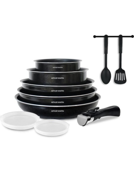 Batterie de cuisine 10 pieces Arthur Martin - Aluminium - Tous feux sauf induction - Noir – ARTHUR MARTIN (Batterie De Cuisine) | STORE PRO SHOP 