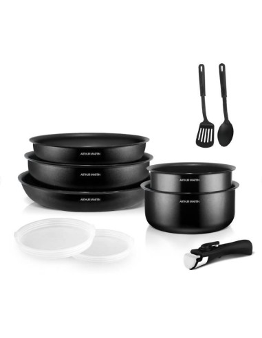 Batterie de cuisine 10 pieces Arthur Martin - Aluminium - Tous feux sauf induction - Noir – ARTHUR MARTIN (Batterie De Cuisine) | STORE PRO SHOP 