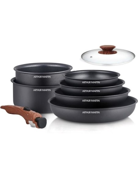 Batterie de cuisine 8 pieces ARTHUR MARTIN - Aluminium - Poignée Bois - Tous feux dont induction – ARTHUR MARTIN (Batterie De Cuisine) | STORE PRO SHOP 
