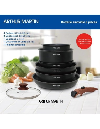 Batterie de cuisine 8 pieces ARTHUR MARTIN - Aluminium - Poignée Bois - Tous feux dont induction – ARTHUR MARTIN (Batterie De Cuisine) | STORE PRO SHOP 