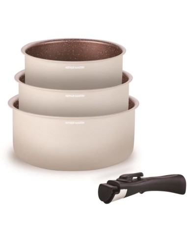 Batterie de cuisine - Tous feux dont induction - ARTHUR MARTIN - AM2655 - Set de 3 casseroles -16-18-20 cm  1 poignée amovible – ARTHUR MARTIN (Batterie De Cuisine) | STORE PRO SHOP 