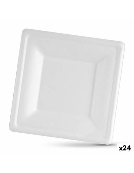 Service de vaisselle Algon Produits à usage unique Blanc Canne à sucre Carré 26 cm (24 Unités)
