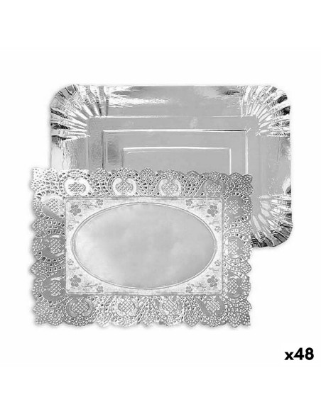 Plateau apéritif Algon Argenté Rectangulaire 23 x 29,5 x 1 cm Jetable (48 Unités)