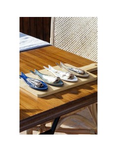 Ensemble à apértif Home ESPRIT Bleu Vert Blue marine Bambou Porcelaine méditerranéen Poissons 36 x 18 x 1,3 cm 5 Pièces 2