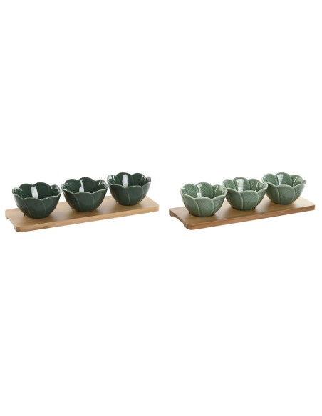 Ensemble à apértif Home ESPRIT Vert Vert foncé Bambou Porcelaine Tropical 4 Pièces 32 x 10 x 7 cm (2 Unités)