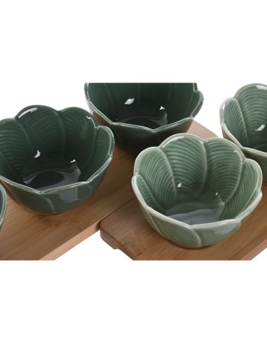 Ensemble à apértif Home ESPRIT Vert Vert foncé Bambou Porcelaine Tropical 4 Pièces 32 x 10 x 7 cm (2 Unités)