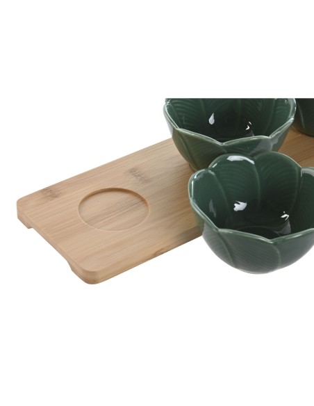 Ensemble à apértif Home ESPRIT Vert Vert foncé Bambou Porcelaine Tropical 4 Pièces 32 x 10 x 7 cm (2 Unités)