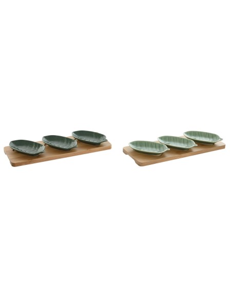 Ensemble à apértif Home ESPRIT Vert Vert foncé Bambou Porcelaine Tropical 4 Pièces 28,4 x 10,5 x 3 cm (2 Unités)