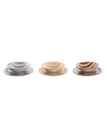 Assietes Home ESPRIT Rouge Grès Rayures méditerranéen 26,5 x 26,5 x 3 cm 18 Pièces