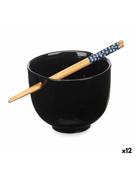 Bol Noir Bambou 24 x 10,7 x 13,3 cm Bâtons asiatico/oriental (12 Unités)