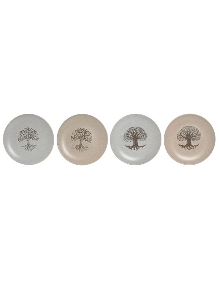 Assiette plate Home ESPRIT Blanc Beige Grès Traditionnel 20 x 20 x 2,5 cm